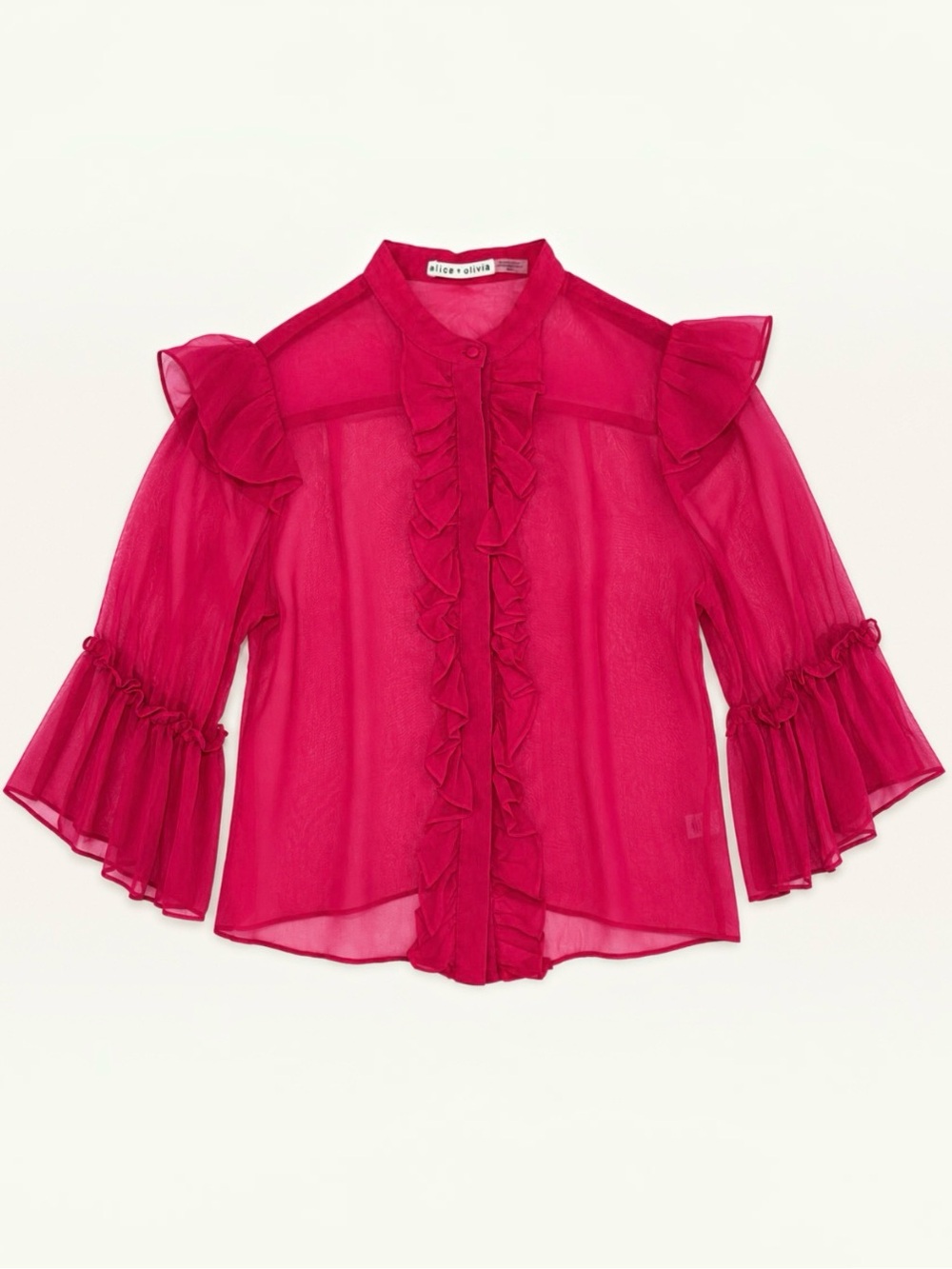 Alice + Olivia Silk Chiffon Ruffle Blouse Sheer Top Bell Sleeves Whimsigoth S - Picture 9 of 16